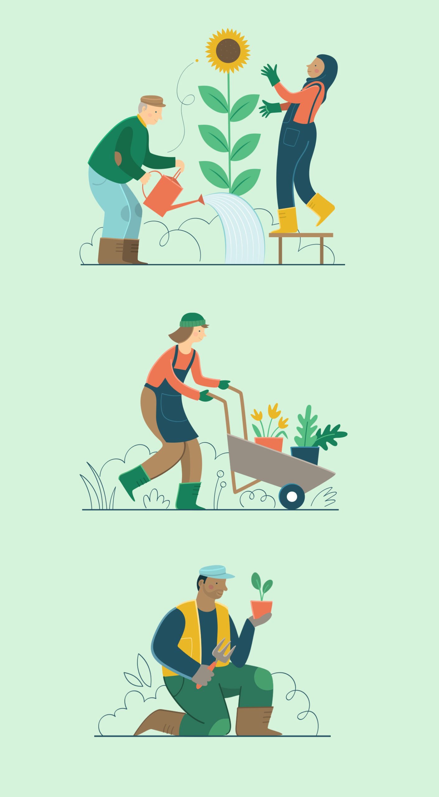 Illustrated gardening characters