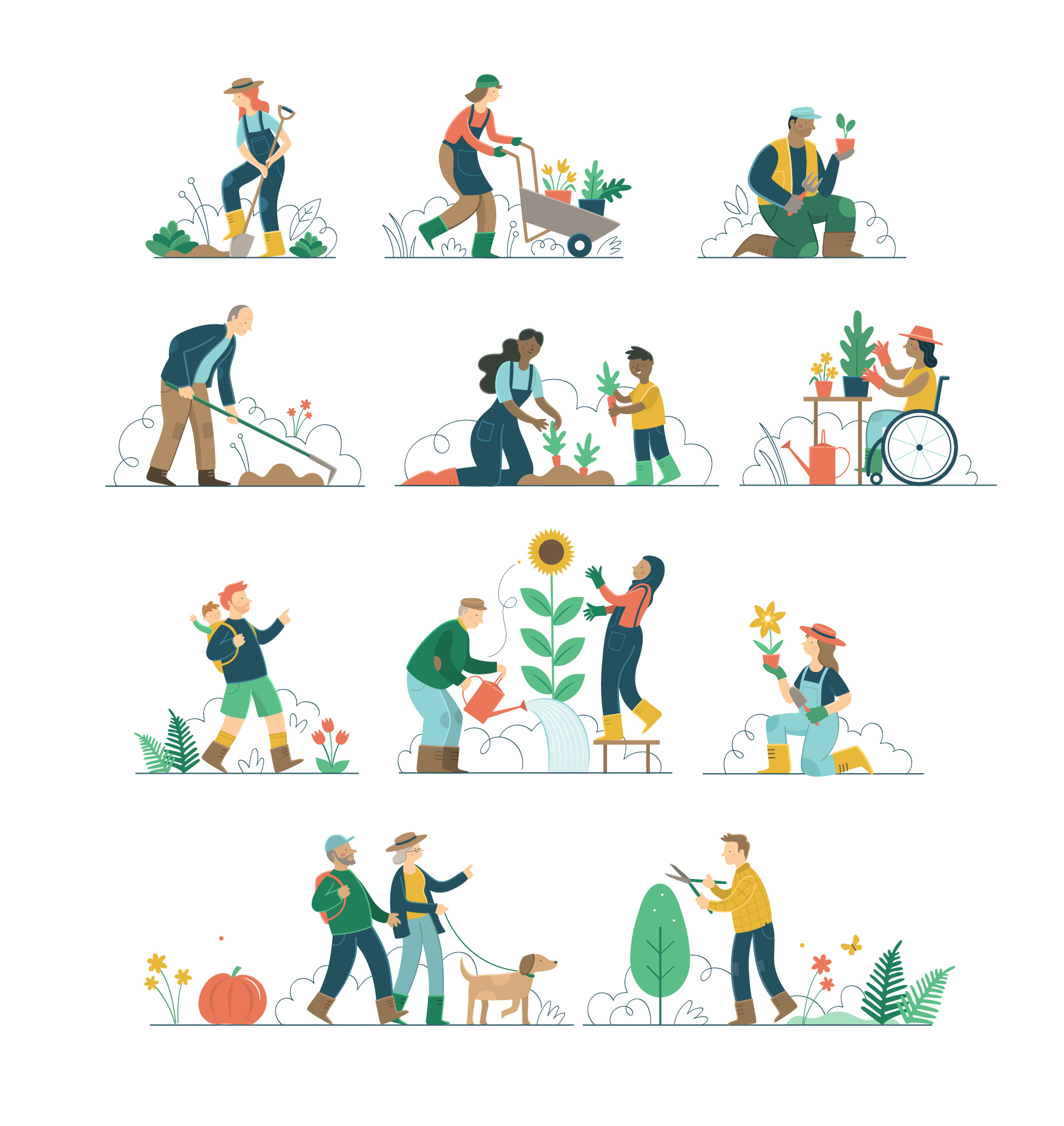 Illustrated gardening characters