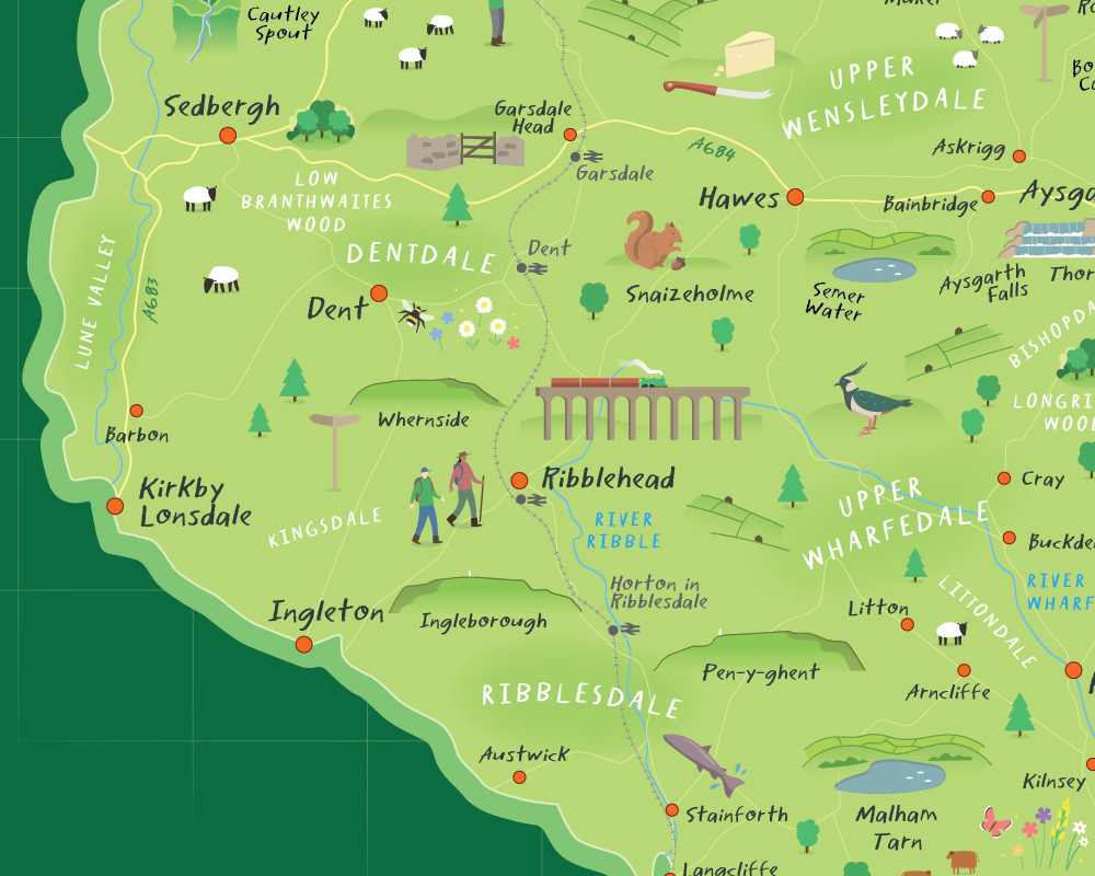 Yorkshire Dales National Park Illustrated Map Illustrated Maps By Tom Yorkshire Dales National Park Illustrated Map Illustrated Maps By Tom