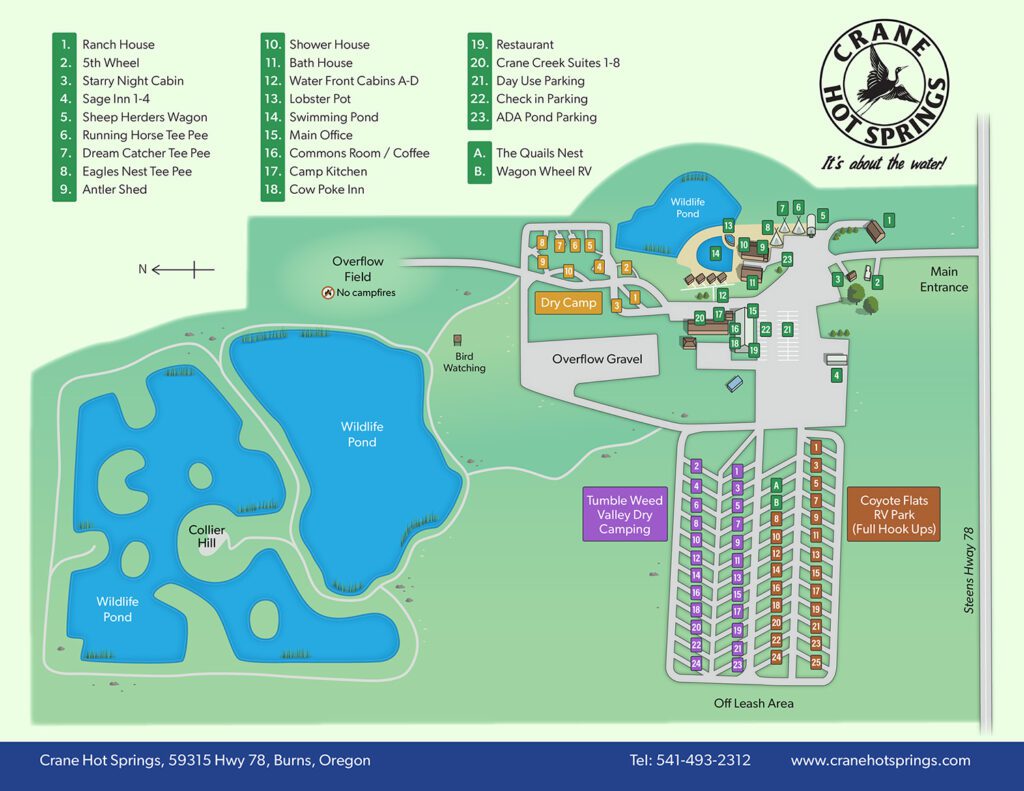 Crane Hot Springs campsite map